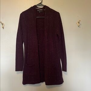 Love + Ellie Open-Front Burgundy Knit Sweater Cardigan with Colored Speckle